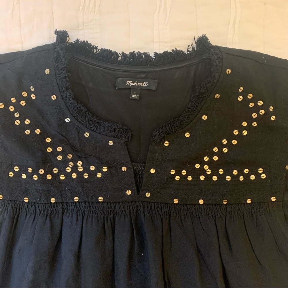 LAST DAY 11/10 🚨 BUNDLE OR OFFER 🚨 Black silk Madewell dress w/sequins size L